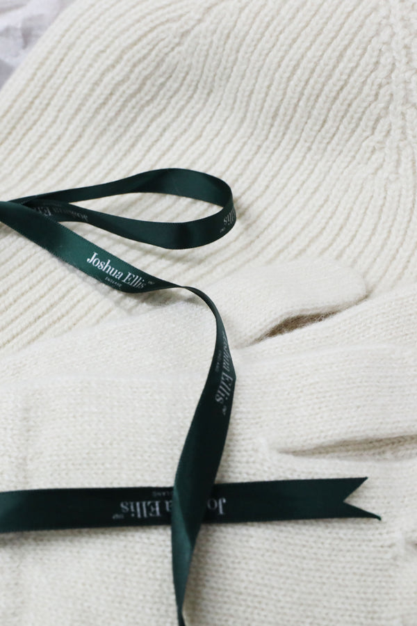 Women's Cashmere Beanie Hat & Gloves Natural Undyed Gift Set