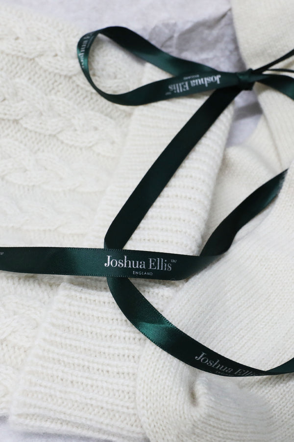 Women's Cashmere Cable Knit Beanie & Bed Socks Natural Undyed Gift Set