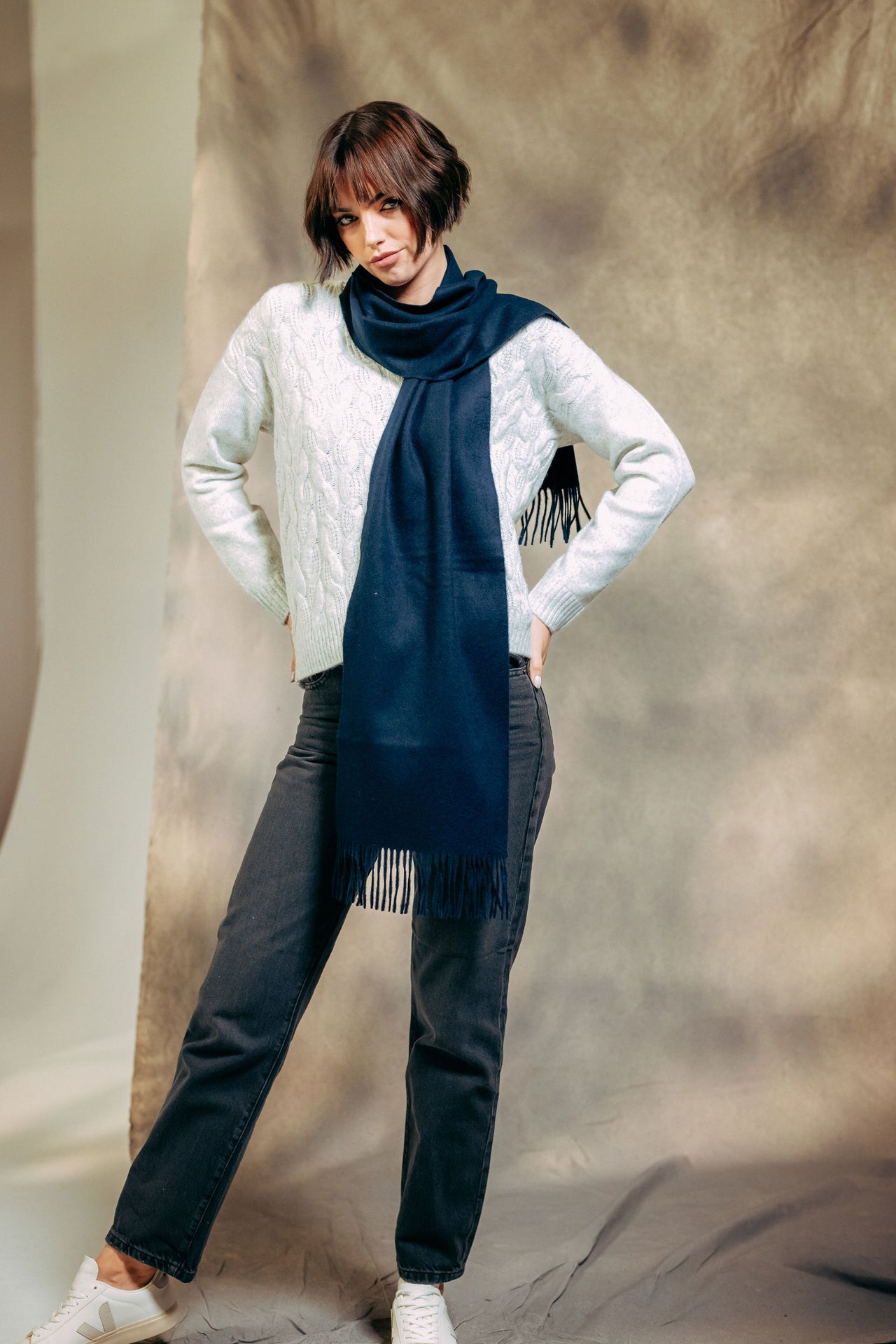 Classic Plain 100% Lambswool Scarf - Navy Blue