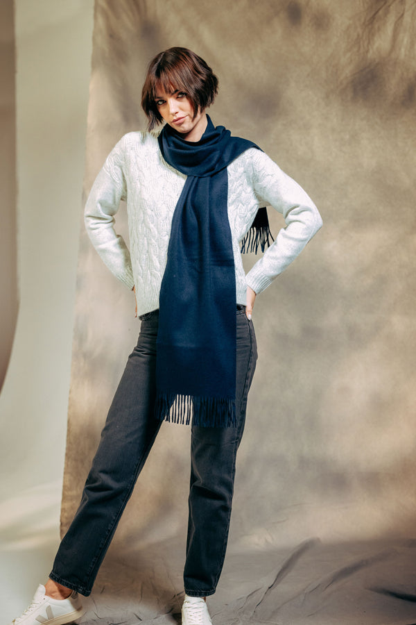 Classic Plain 100% Lambswool Scarf - Navy Blue