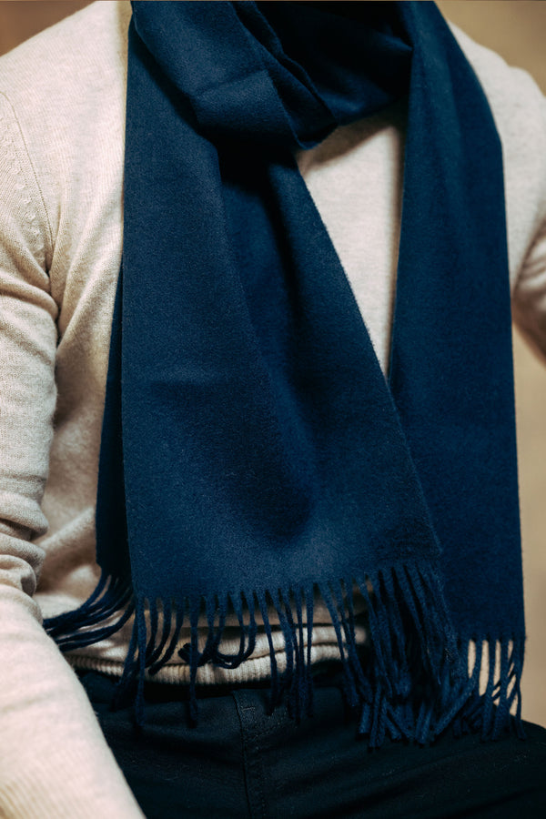 Classic Plain 100% Lambswool Scarf - Navy Blue
