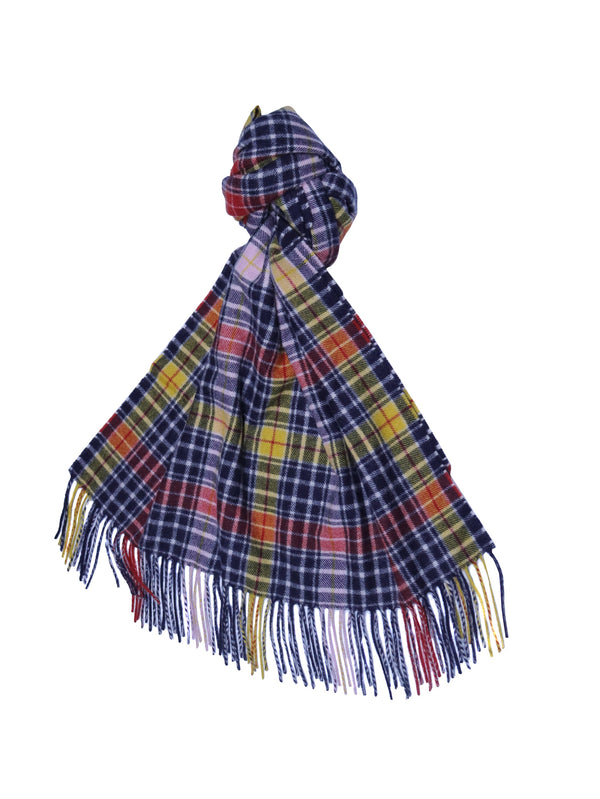 Joshua Ellis Plaid Extra Wide Cashmere Scarf Navy x Red x Yellow