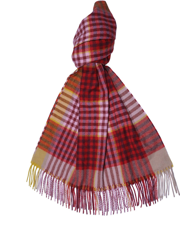 Sale - Plaid Extra Wide Cashmere Scarf Red x Pink