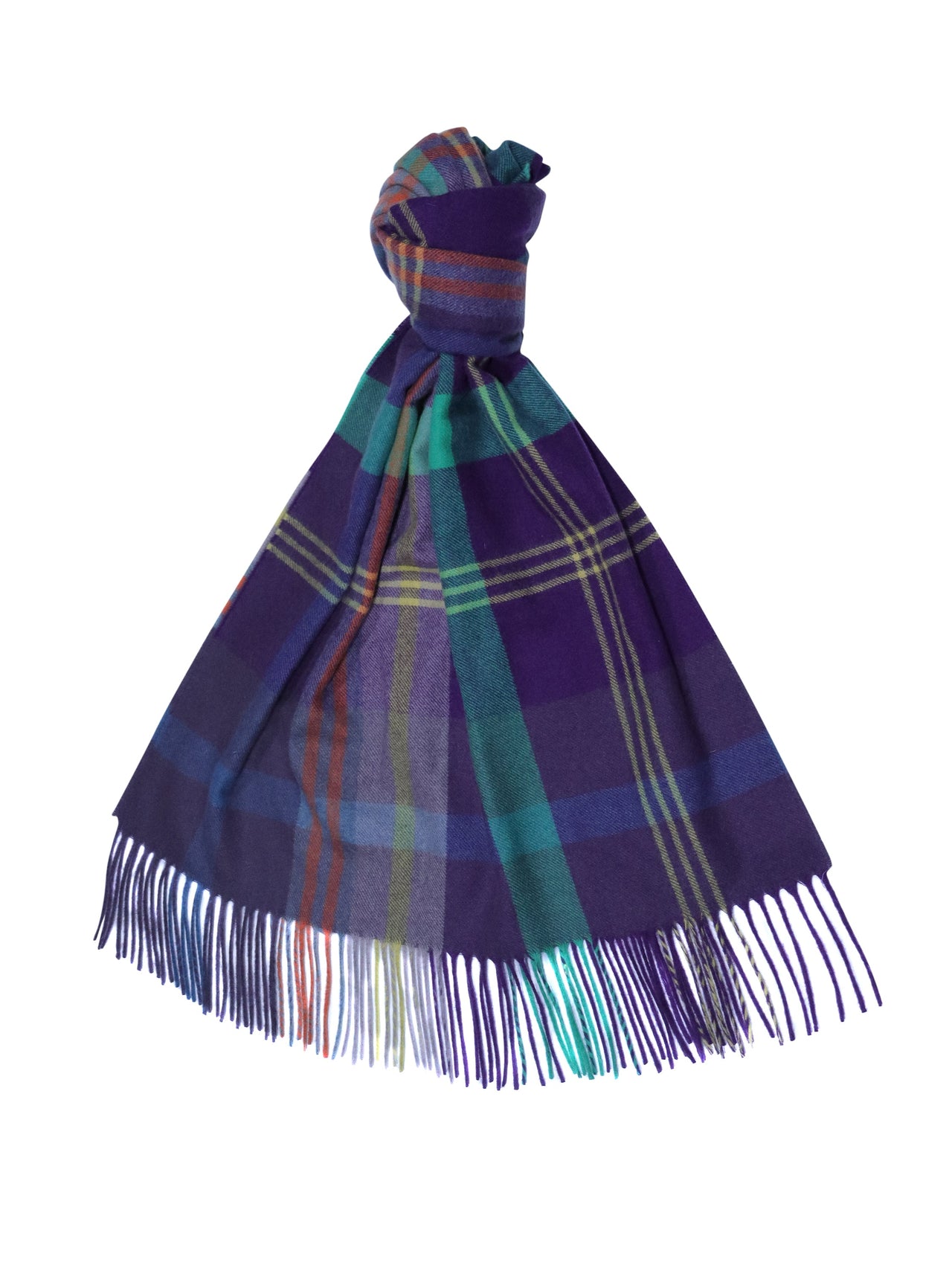 Joshua Ellis Plaid Extra Wide Cashmere Scarf Navy x Multicoloured