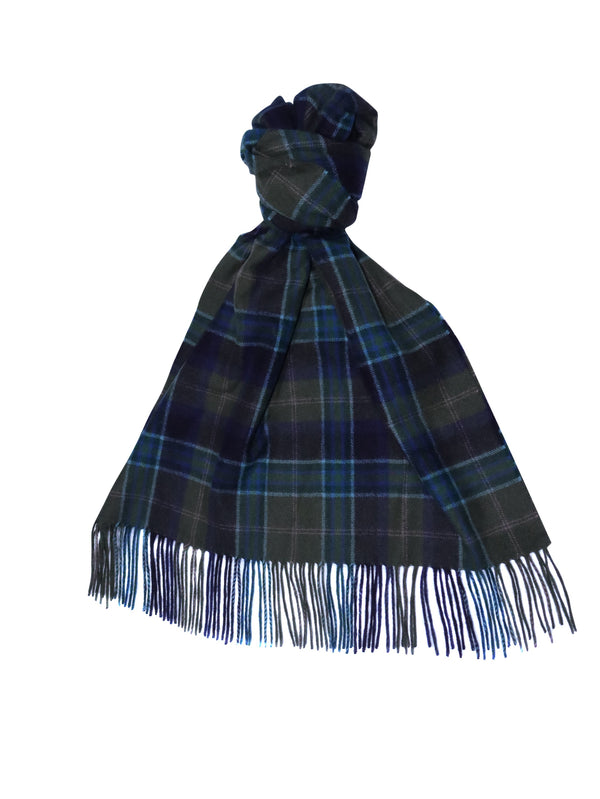 Plaid Extra Wide Cashmere Scarf Green x Blue