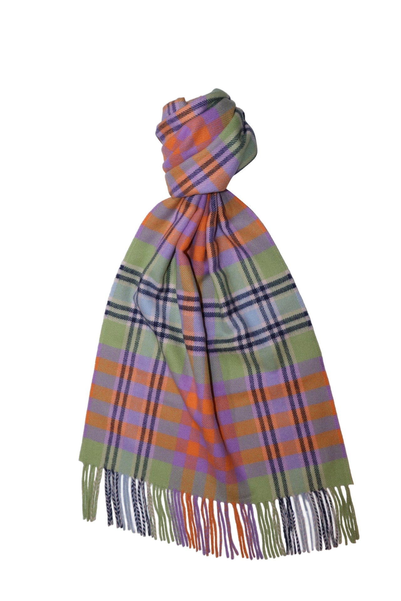 Joshua Ellis Modern Tartan Cahsmere Blend Scarf Green x Orange