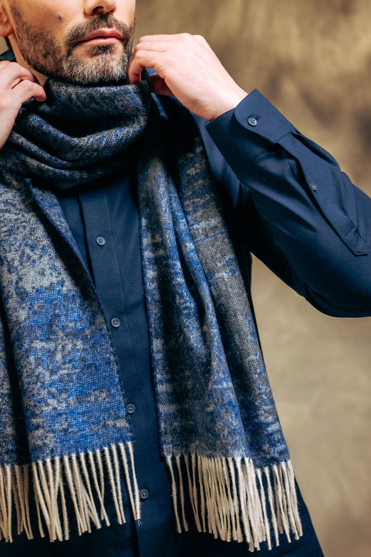 Jacquard Ripple 100% Cashmere  Scarf - Blue