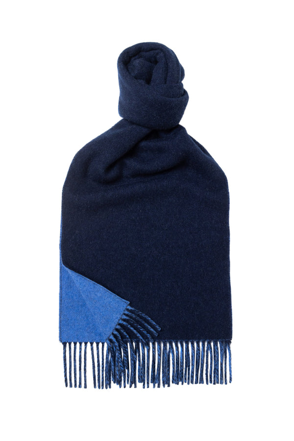 Joshua Ellis Plain Reversible Cashmere Blend Scarf Blue x Navy Blue