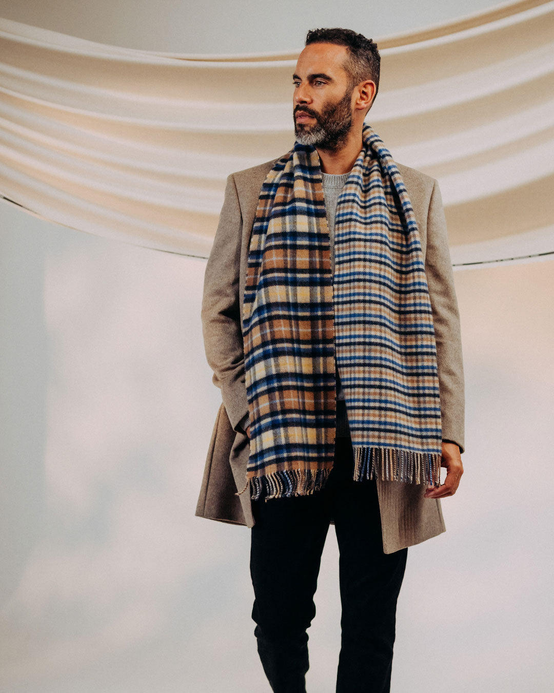 Reversible Classic Check Cashmere Blend Scarf Shepherds Check x Tartan