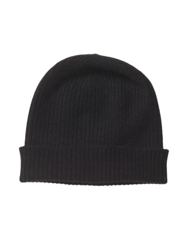 Rib Knit Cashmere Beanie Hat Black