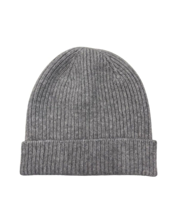 Rib Knit Cashmere Beanie Hat Grey