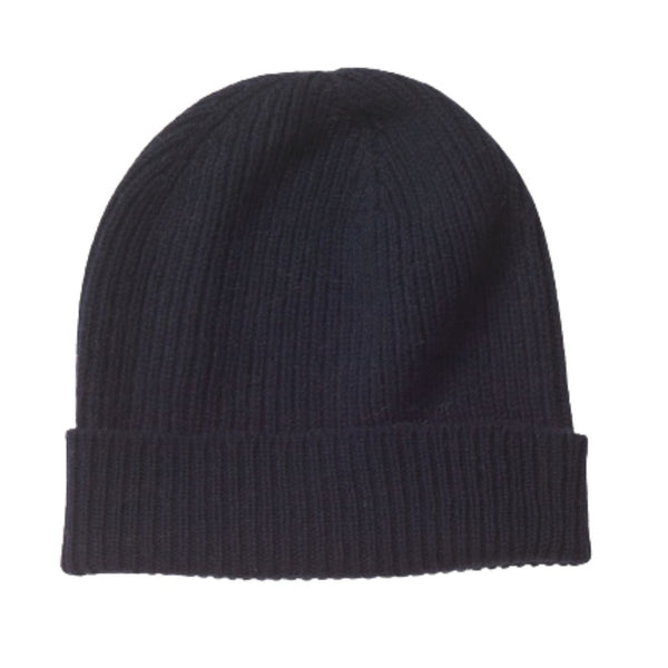 Rib Knit Cashmere Beanie Hat Navy Blue