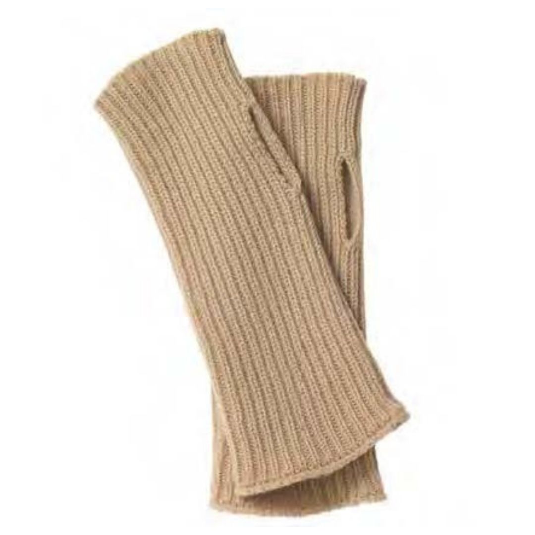 Rib Knit Cashmere Wrist Warmer Camel