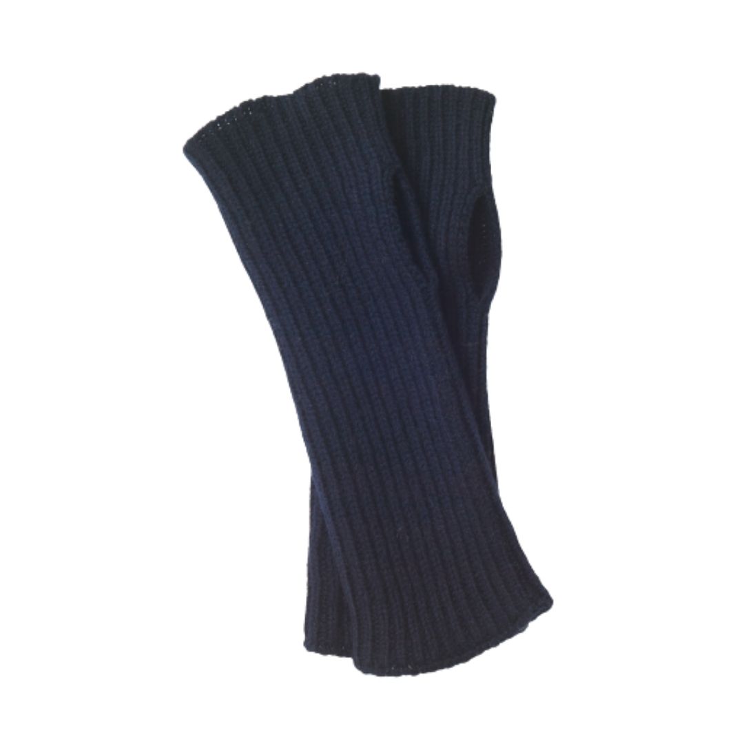 Rib Knit Cashmere Wrist Warmer Navy Blue