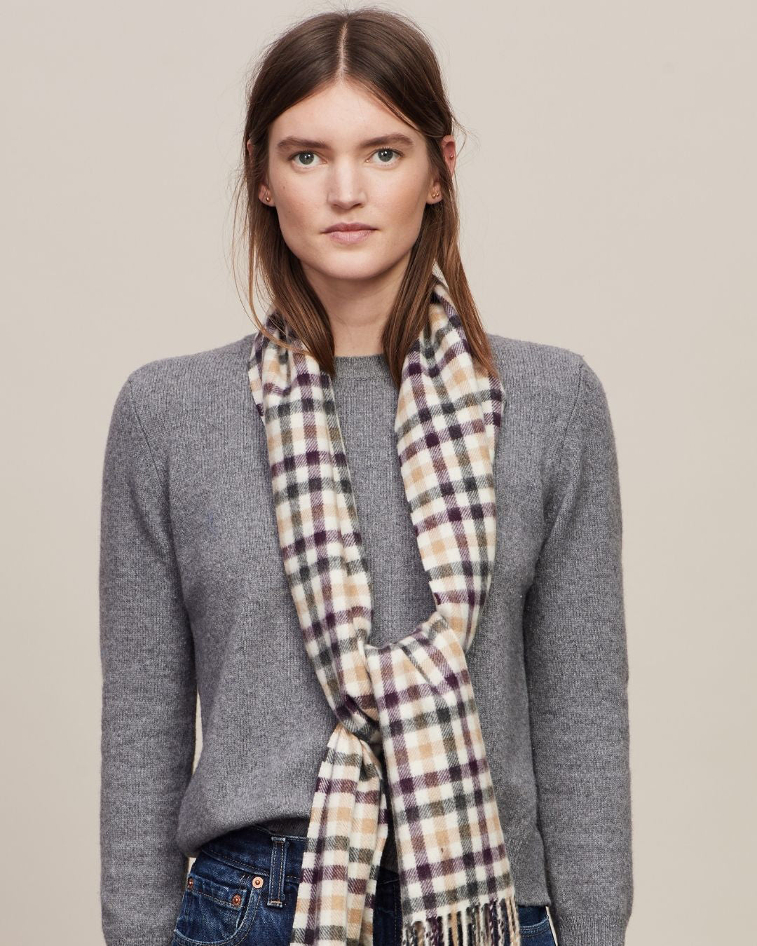 Archive Collection Check Cashmere Scarf Fudge & Barley